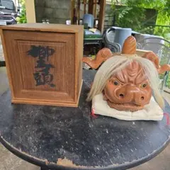 お面□ひょっとこ 古い木彫り面 神楽面 能面 手彫り 木製 時代物 骨董