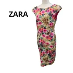 ZARA　ザラベーシック　ハイビスカス柄　コットンサマーワンピースのサムネイル