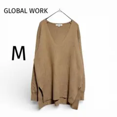 グローバルワーク GLOBALWORK Vネックニット 茶 M 長袖 無地