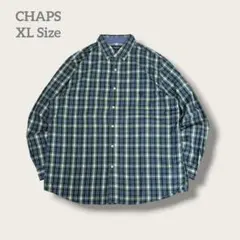 CHAPS 長袖 チェック ボタンダウン 刺繍ロゴ XL ネイビー グリーン