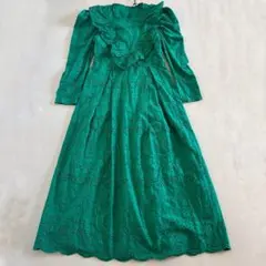 タグ付き　未使用　ZARA ロングワンピース　緑　カットワークレース