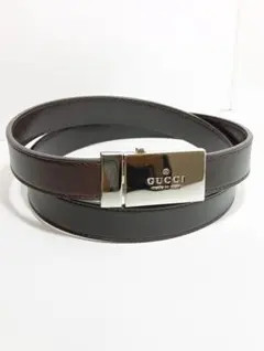 GUCCI　グッチ　レザーベルト　ロゴプレート　バックル　ダークブラウン