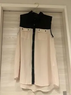 &byP&D ノースリーブ シャツ ベージュ×ブラック
