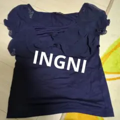 INGNI ネイビー フリルパフスリーブ半袖トップス