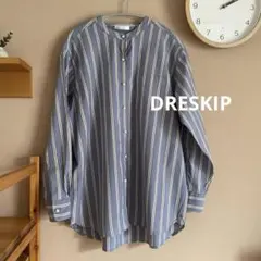 【値下げ】DRESKIP パールボタンバンドカラー ストライプ　シャツチュニック