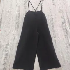 a1142【美品】ジーユー　サロペットワイドパンツ　M　ブラック　ゴムウエスト
