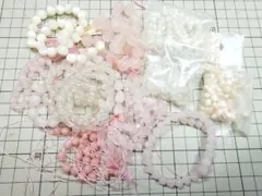 天然石 ピンク〜白系 ビーズセット 多様な色と形