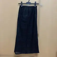 SHIPS ブラック レースロングスカート ゴムウエスト