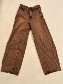 GU ブラウン バレルレッグジーンズS
