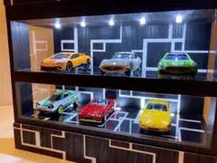 nagareb0sh151・4層式ディスプレーBOX /ネオジオラマ 1/64展示30台可能・白大理石＆ミラー・3層式ディスプレーBOX/ネオ