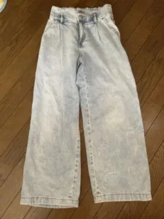 GU GIRLSデニムハイウエストワイドパンツ　BLUE M