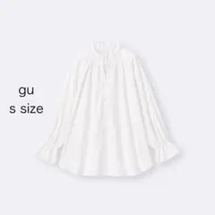 GU ジーユー フリルネックチュニック　ホワイト　シャツ　ブラウス　リボン　S