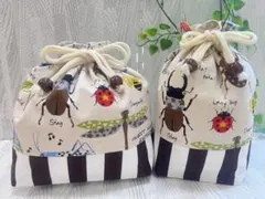 ☆カラフルな昆虫柄☆お弁当袋&コップ袋　ハンドメイド
