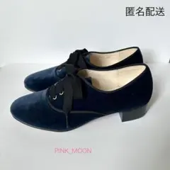 未使用　ベルベット生地のレースアップシューズ　ネイビー　オデットエオディール
