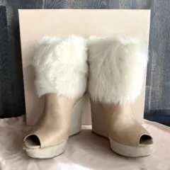 PRADA 新品未使用 ファー付きブーティ ウェッジソール ハラコ ブーツ