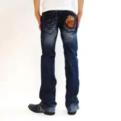 レッドペッパー/グランジ加工デニムパンツ刺繍デザイン/月桂樹ボタンSIZE 32