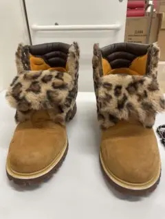 Timberland レオパードファー付きブーツ 24cm ティンバーランド Timberland ロングブーツ ヒョウ柄ファー レア