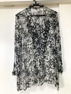 レディース 総柄ブラウス シルク100% 花柄 シースルー 長袖 おしゃれ