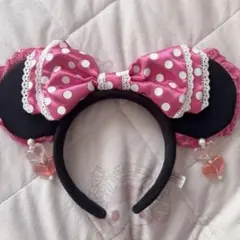 ディズニー ピンク カチューシャ 水玉 イヤリング レース