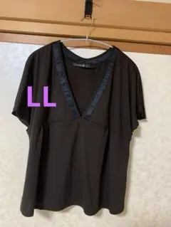 カットソー　LL フェリシモ　リスクロース　茶✖️黒サテントリム　重ね着用