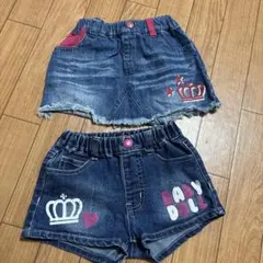 BABY DOLL デニムショートパンツ 、スカート2点セット 100サイズ