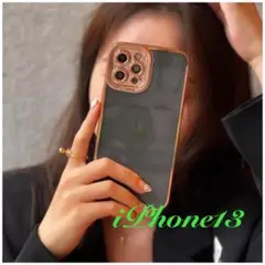 クリアブラックiPhone13用ケースソフトタイプカバーゴールド透明tpu韓国