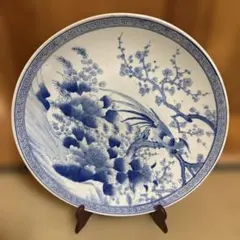青白磁 花鳥模様 丸皿