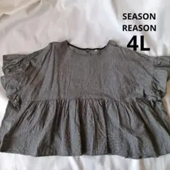 SEASONREASON 4L ギンガムチェック フリルブラウス 綿 麻