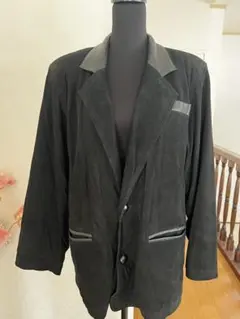 メンズ黒スエードジャケット レザー襟付き