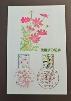 記念押印10/15花の彩りシリーズ第５集初日印2種付き秋桜ポストカード
