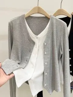 フェイクレイヤード風 Vネック ニット インナー トップス