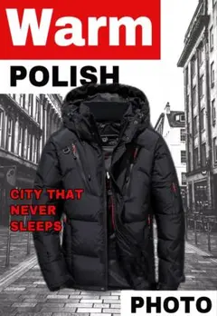 フード付きブラックダウンジャケット