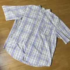 BENO チェック柄 カラーシャツ 半袖シャツ メンズ Lサイズ ラベンダーのサムネイル