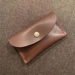 ヌメ革 本革 コインケース ダークブラウン　赤ステッチ ハンドメイド 小銭入れ