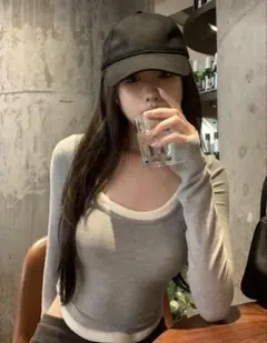 shein 2in1デザイン　レディースカジュアル　クロップトップインナーシャツ