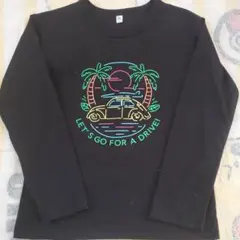 黒　長袖カットソー 130サイズ 　車　カラフル　ネオン　ビーチ