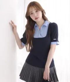 NICECLAUP シャツドッキングレイヤードトップス ネイビー