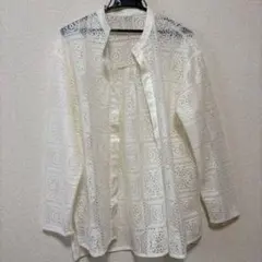 【未使用】レース　長袖シャツ　アイボリー　nano universe
