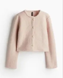 H&M ピンク ノーカラージャケット XS ゴールドボタン　フリース　ボア
