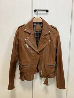 DRWCYS やぎ革 ブラウンレザーライダースジャケット