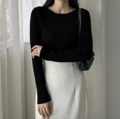 Louere ボートネック長袖リブニット