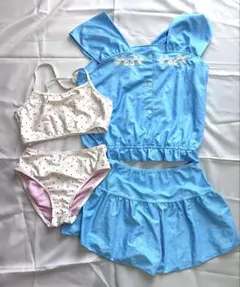 160サイズ　女の子向け水着セット 水色 花刺繍　新品未使用