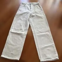 MOUSSY ホワイト ワイドレッグデニムパンツ