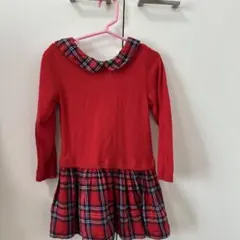 H&M赤い長袖ワンピース チェック柄