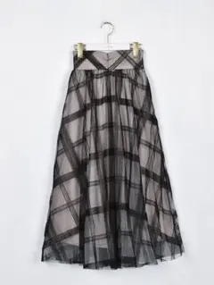 evelyn フロッキーロングスカート ブラック ピンク