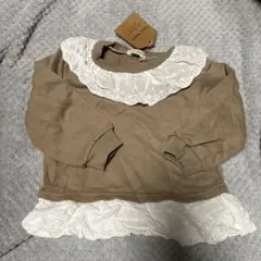 ブラウン 襟裾レース　トップス トレーナー