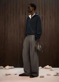 ZARA Nanushkaウール カシミヤ ニットポロ ネイビーブルー　M