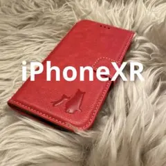 iPhoneXR 手帳型スマホケース　レザー　赤　猫　仔猫　シンプル
