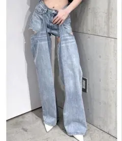 GYDA ハイウエストレイヤードデザイン2WAYデニムパンツ