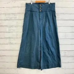 ハイウエスト ワイドパンツ デニム風 3L 体型カバー ゴムウエスト ブルー